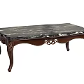 Classic Dark Brown Coffee Table With Carved Wooden Legs And Marble Pattern Top