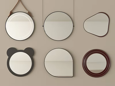 Various Shaped Decorative Mirrors Hanging On Beige Wall For Home Decor 3d model
