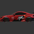 Red Honda Modified Race Car with Large Rear Spoiler and Sponsor Logos