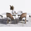 Elegant Modern Dining Table Set With Round Marble Top And Gold Leg Chairs