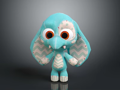 Light Blue Plush Doll With Big Eyes Zigzag Pattern Ears And Small Teeth 3d model