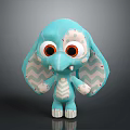 Light Blue Plush Doll With Big Eyes Zigzag Pattern Ears And Small Teeth