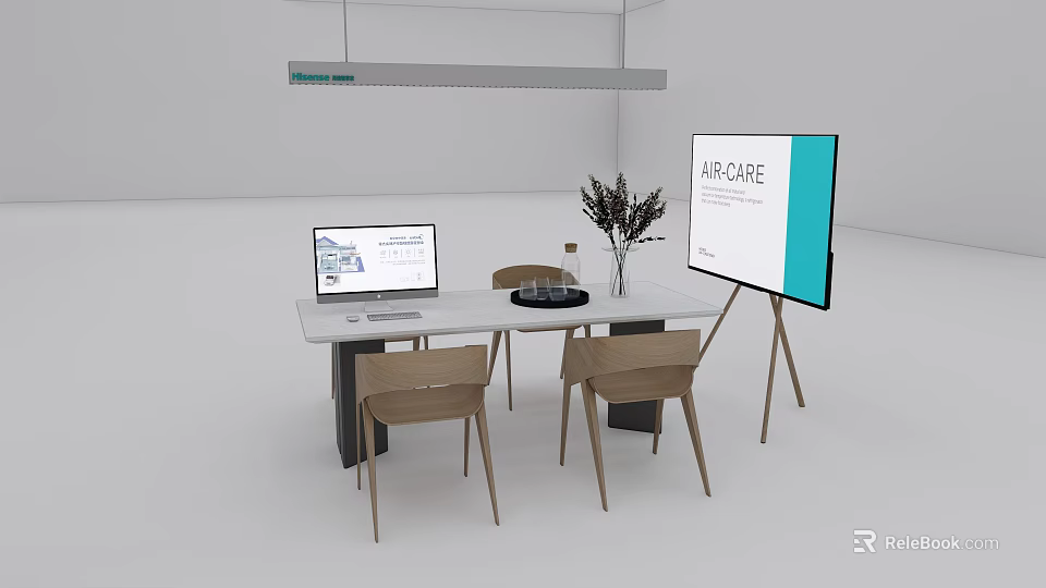 Modern Meeting Room Setup With Conference Table Laptop Projection Screen And Chairs 3d model 
