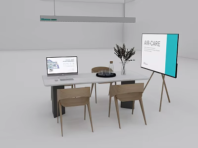 Modern Meeting Room Setup With Conference Table Laptop Projection Screen And Chairs 3d model