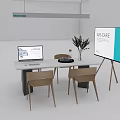 Modern Meeting Room Setup With Conference Table Laptop Projection Screen And Chairs