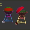 Two Red And Black Electric Grills With Wheels Open Closed Lids And Grill Grates