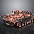 Armored Military Vehicle With Brown Blue Camouflage Paint Tracks Cannon And Top Equipment