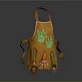 Orange Kitchen Apron With Green Handprint Design And Hanging Utensils