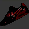 Black And Red Sports Sneakers With Flame Pattern Air Cushion And Rubber Sole