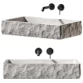 Natural Stone Textured Washbasin With Black Faucets And Above Counter Design