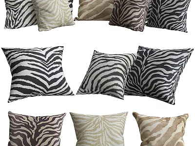 Modern Zebra Striped Decorative Pillows in Black White Brown and Beige Tones 3d model