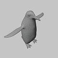 Flying Animal Penguin with Yellow Beak Black and White Feathers Spread Wings in Gray Background