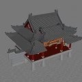 Ancient Chinese Architecture with Upturned Eaves and Wooden Roof in Tree Square