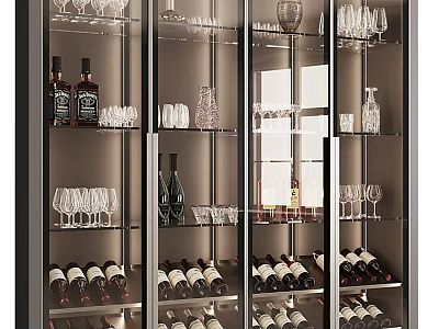 Elegant Modern Wine Cabinet with Glass Doors Shelves and Display for Wine Bottles and Glasses 3d model
