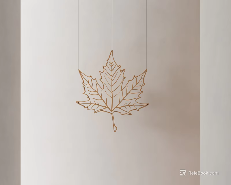 Golden Metal Maple Leaf Wireframe Hanging Ornament For Light Wall Background 3d model 