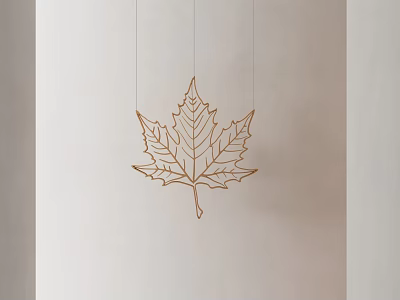 Golden Metal Maple Leaf Wireframe Hanging Ornament For Light Wall Background 3d model