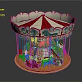 Amusement Equipment Carousel with Red and White Canopy Decorative Patterns and Horse Seats