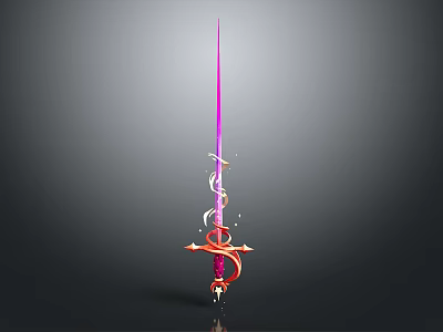 3D Rendered Sword With Purple Blade Red Hilt And Circular Ornaments 3d model
