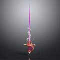 3D Rendered Sword With Purple Blade Red Hilt And Circular Ornaments