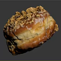 Freshly Baked Golden Fluffy Donut Topped with Crushed Nuts and Sweet Glaze