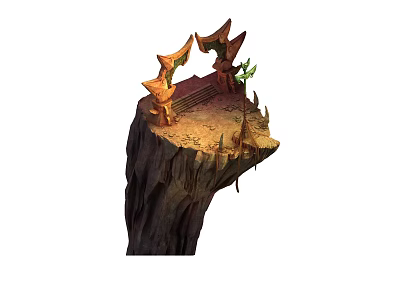 Cliff Top Scene With Rock Formations Bench And Small Tree On Sandy Ground 3d model