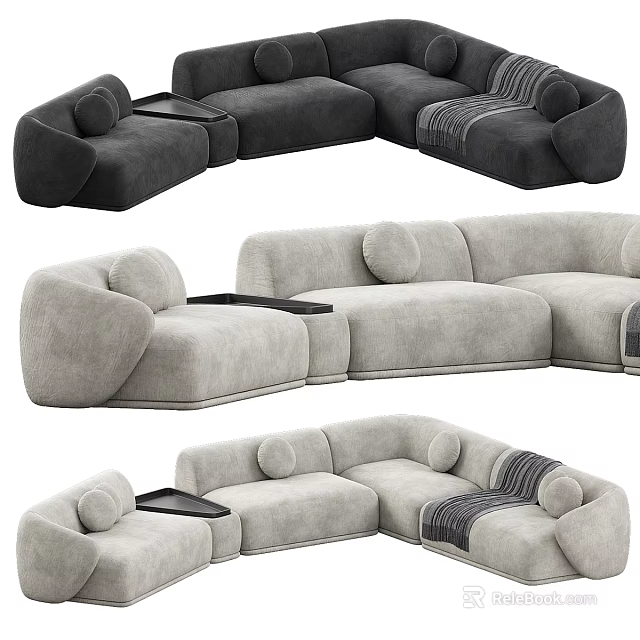 Modern L Shaped Sectional Sofa With Neutral Tones Upholstery Pillows And Armrests 3d model 