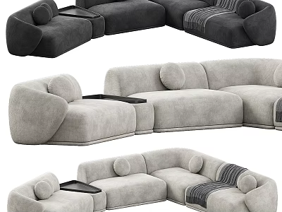 Modern L Shaped Sectional Sofa With Neutral Tones Upholstery Pillows And Armrests 3d model