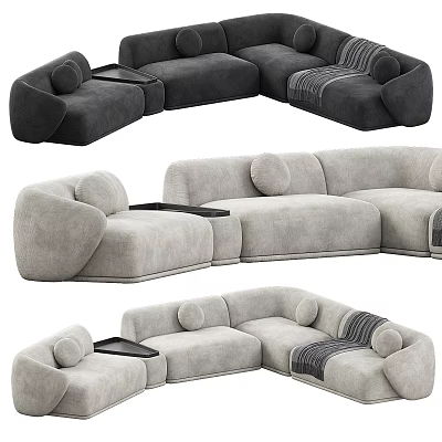 Modern L Shaped Sectional Sofa With Neutral Tones Upholstery Pillows And Armrests 3d model