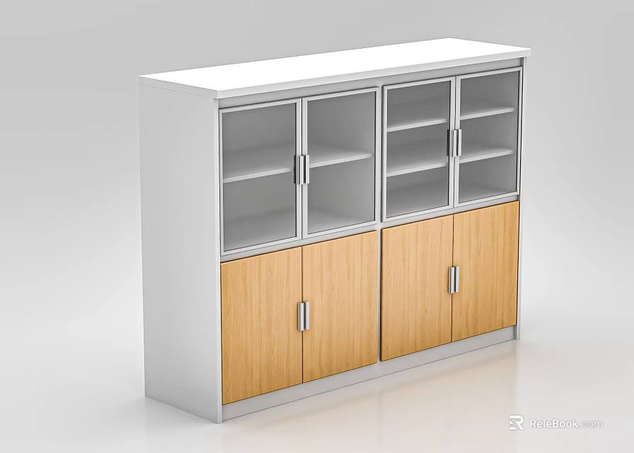 Modern Storage Cabinet With Glass Doors Wooden Panels And White Frame 3d model 