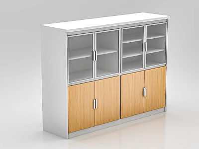 Modern Storage Cabinet With Glass Doors Wooden Panels And White Frame 3d model