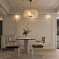 Modern Living and Dining Room Interior Featuring Arched Doorway Chandelier White Sofas and TV Wall