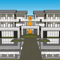 Modern Sales Office Building Architecture With Glass Facade And Balcony Design Exterior