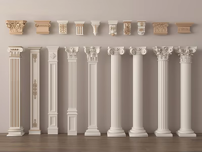 Different Styles of Classical Columns with Ornate Capitals and Fluted Details for Interior Decoration 3d model