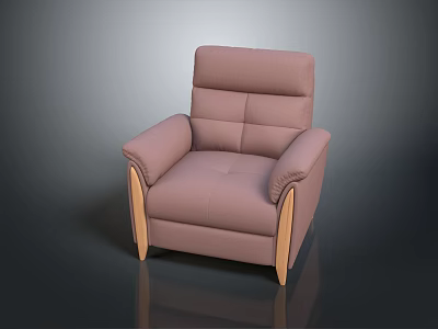 Light Pink Leather Single Sofa With Wooden Legs Modern Interior Design 3d model
