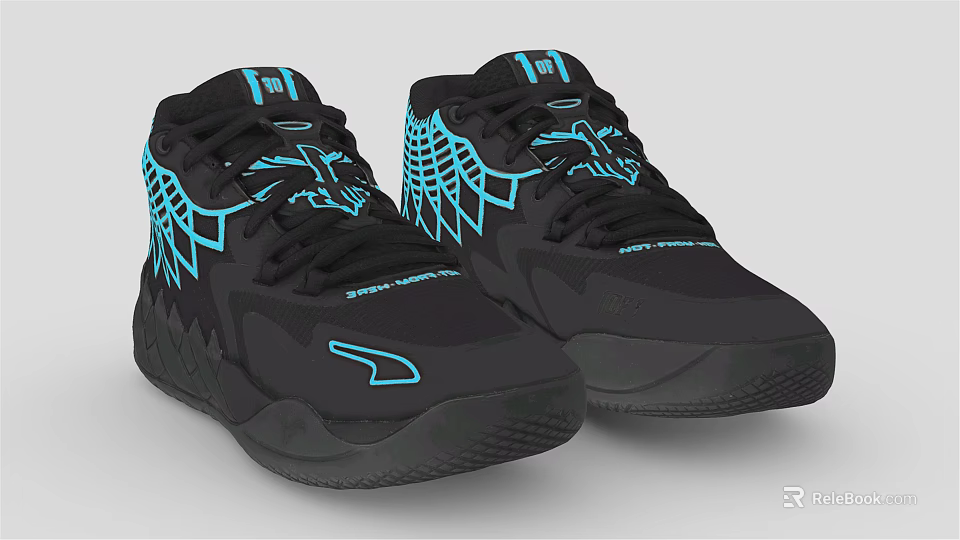 Black HEAD Athletic Training Shoes With Blue Accents And Geometric Patterns 3d model 