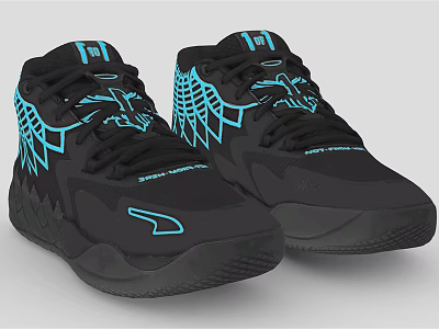 Black HEAD Athletic Training Shoes With Blue Accents And Geometric Patterns 3d model