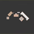 Green Plant On Small Table In 3D Rendered Furniture Set With Bookshelf Desk And Sofa