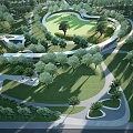 Scenic Park Landscape With Curved Pathways Green Lawn And Lush Trees