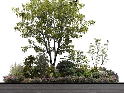 Lush Shrubs in Natural Garden Landscape with Mixed Plants and Trees 3d model