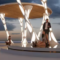 Mushroom Shaped Outdoor Rest Structures With Wooden Roofs And White Pillars