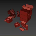 Cardboard Boxes In Various Sizes With Stacked Unfolded Pieces On Dark Surface 3d model