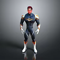 Game and Movie Character with Red Hair Black Bodysuit Gold Shoulder Accents White Gloves White Boots
