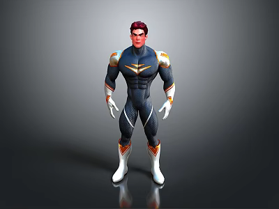 Game and Movie Character with Red Hair Black Bodysuit Gold Shoulder Accents White Gloves White Boots 3d model