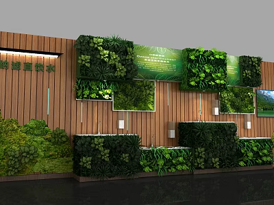 Modern Indoor Green Plant Wall Design With Wooden Panel And Lush Foliage 3d model