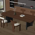 Modern Wooden Dining Table Set With Upholstered Chairs And Kitchen Cabinets