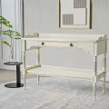 Elegant White Flower Stand With Carved Legs And Drawer In Living Room Interior