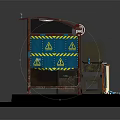 Detailed Bus Stop Shelter Model Featuring Red Roof Bench Trash Can Signs And Brick Floor
