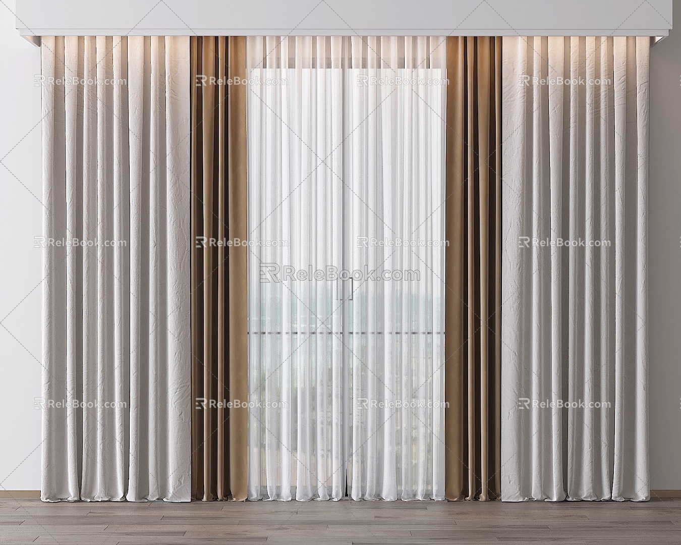 Modern universal curtain gauze curtain fabric curtain curtain combination flannel curtain 3d model