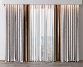 Modern universal curtain gauze curtain fabric curtain combination flannel curtain 3d model