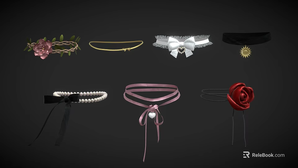 Various Stylish Hair Accessories Including Flower Wreath Golden Headband And Rose Hairpin 3d model 